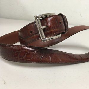 Crookhorn brown Crocodile leather belt silver buckle 36 hand made in USA